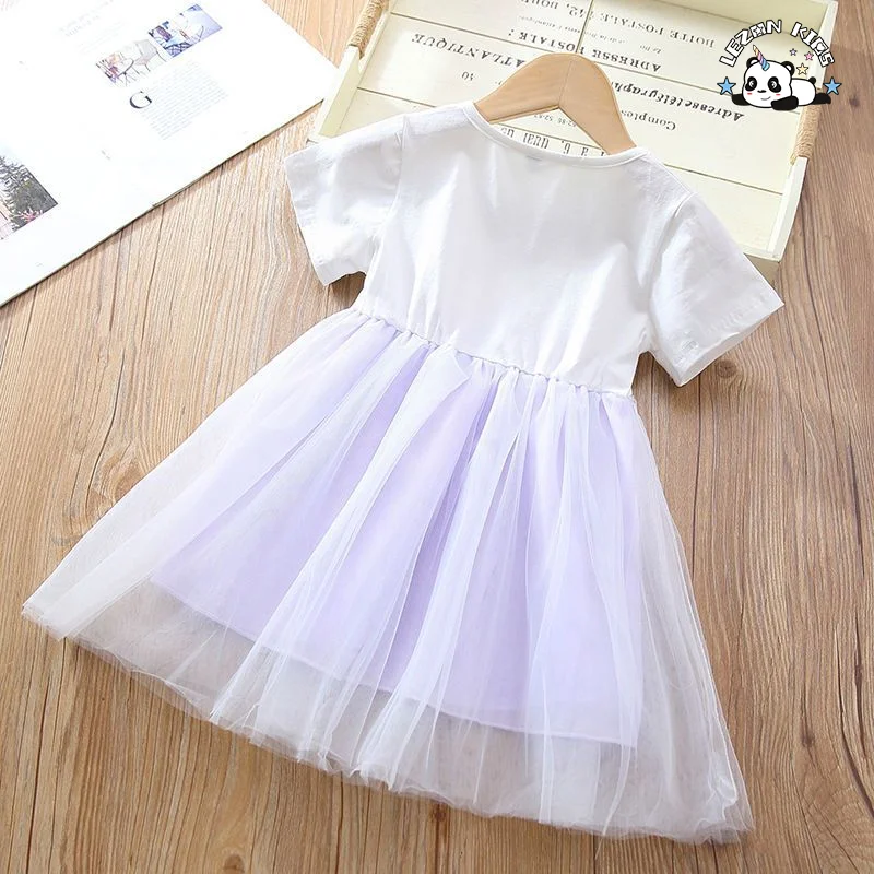 LEZONKIDS - Customizable Hot Selling Short Sleeved Fresh Dress Sequin Embroidered Rabbit Ears Mesh Daily Life Girls Dress